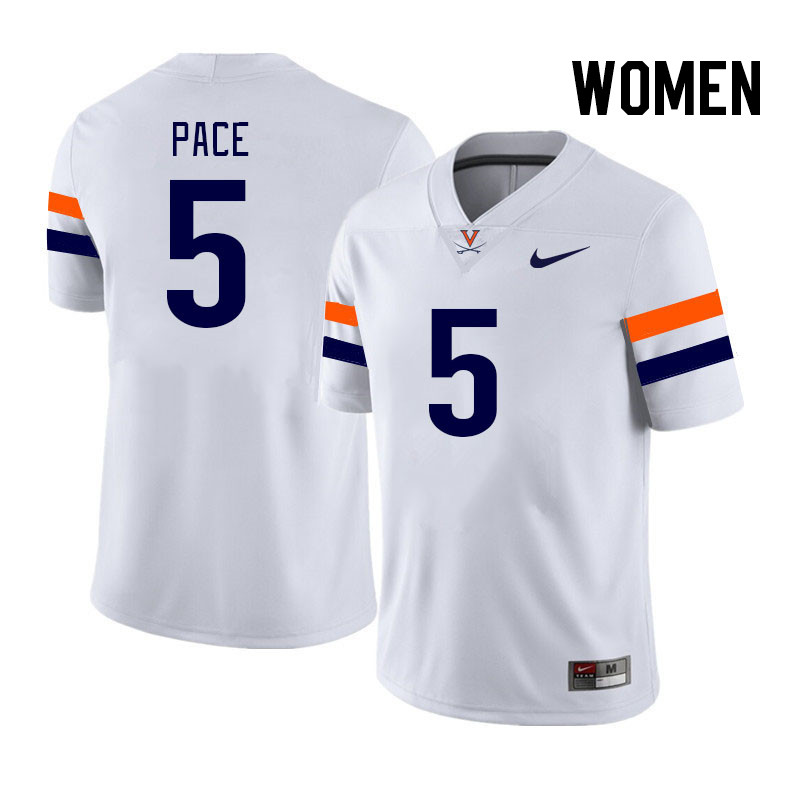 Women #5 Kobe Pace Virginia Cavaliers College Football Jerseys Stitched Sale-White